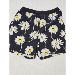 Neff Board Shorts Mens XL Black White Sunflower Smiley Face Beach Swim Trunks